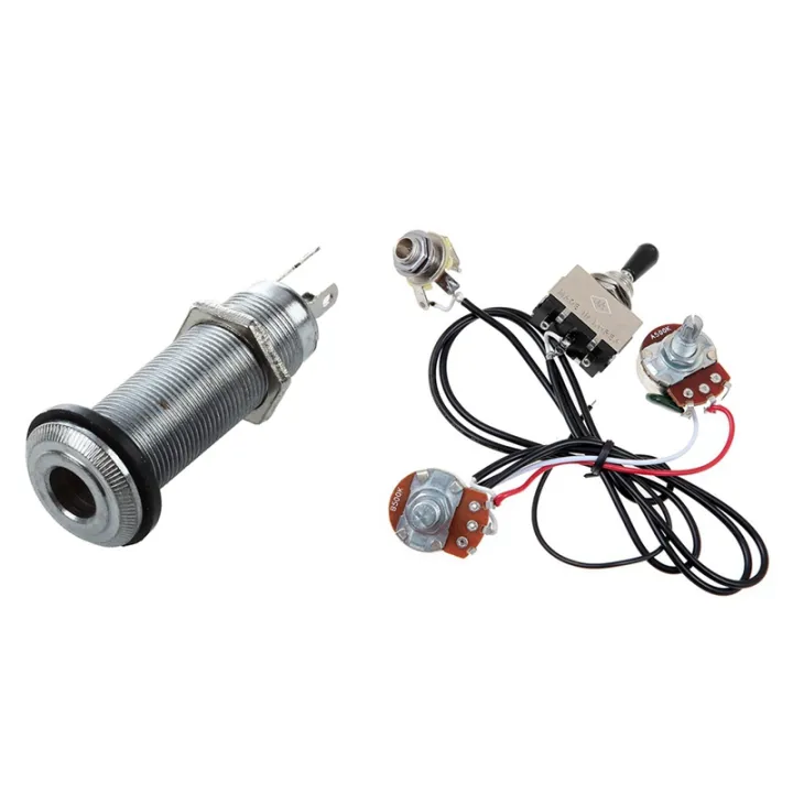 1 Pcs 1/4 Inch Chrome Cylinder Flush Mount Jack & 1 Set Guitar Wiring