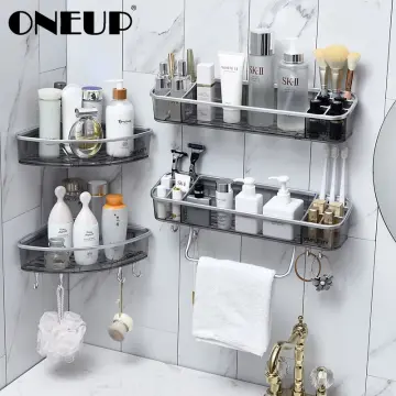 ONEUP Corner ShowerShelf Bathroom Shampoo Cosmetic Shelf Kitchen Plastic  Storage Rack Organizer Wall Mounted Bathroom Gadgets