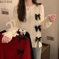 Red Sweet Bow Sweater Women Pullover Korean Round Collor Split Loose Knit Jumper Fashion Clothes Y2K Woman Sweaters Black White