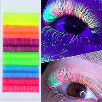 ใหม่ UV Fluorescent Lashes สีสัน Luminous grafted ขนตาปลอมรอบผม0.07 SINGLE Cluster สีผม Neon eyelashes