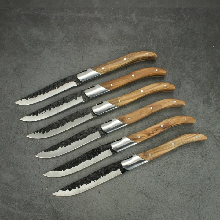 Laguiole Steak Knife Set Black Creative Hammer Blade Dinner Knives Olive Wood Handle Table Knife