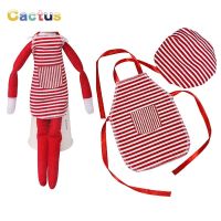 CW Christmas ElfClothesStripedApron Set Chef 39;s HatFor Children Accessories Gift（No Doll）