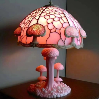 R Stained Glass Plant Series Table Lamps Colorful Flower Mushroom Creative Table Night Lamp Bedroom Bedside Atmosphere Light