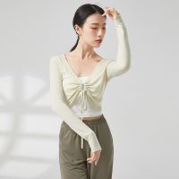 ▬✼ Modern Dance Practice Clothing Top Adult Drawstring Tie Cardigan Female Body Basic Training Dance Performance Clothing Summer