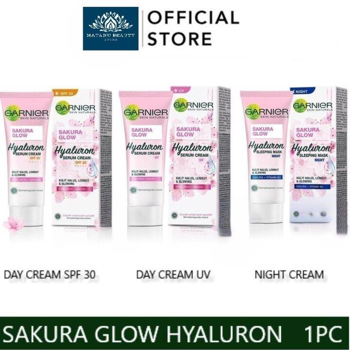Garnier Sakura Glow Hyaluron Serum Cream Sleeping Mask 3 Jenis Krim