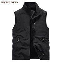 Mens Vests Dress Vest Overalls Summer Cardigan Male Working Coat Motorcycle Gilets Clothes Man Hunting Waistcoat Sleeveless Zip Towels