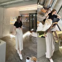 ครีม/เบจ/น้ำตาล/ดำ ? SLYQ NASHVILLE FOLDED STRAIGHT LINEN PANTS กางเกงขายาว ผ้าคอตตอนลินิน