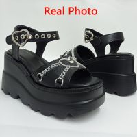 Brand New 2022 Summer Platform Sandals For Women Sweet Gothic Punk Heart Chain Buckle Comfy Wedge Sandals Woman Shoes