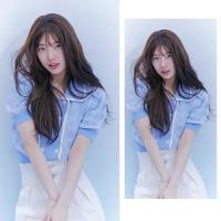 Bae Suzy เสื้อยืดแขนสั้นปักลายแฟชั่นสีฟ้า