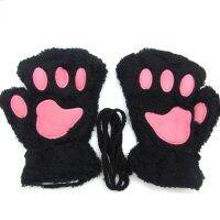 สตรีสำหรับ Cat Paw ถุงมือฤดูหนาว Warm Plush Faux Fur น่ารัก Kitten Claw คอสเพลย์ Fingerless Mittens พร้อมแขวนคอ Strin