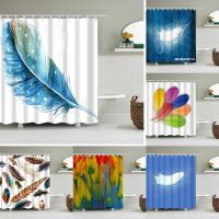 Baltan HOME LY1 Blue Feather Tropical Digital Printing Shower Curtain Thickened Polyester Simple Waterproof Mildew-Proof Shower Curtain