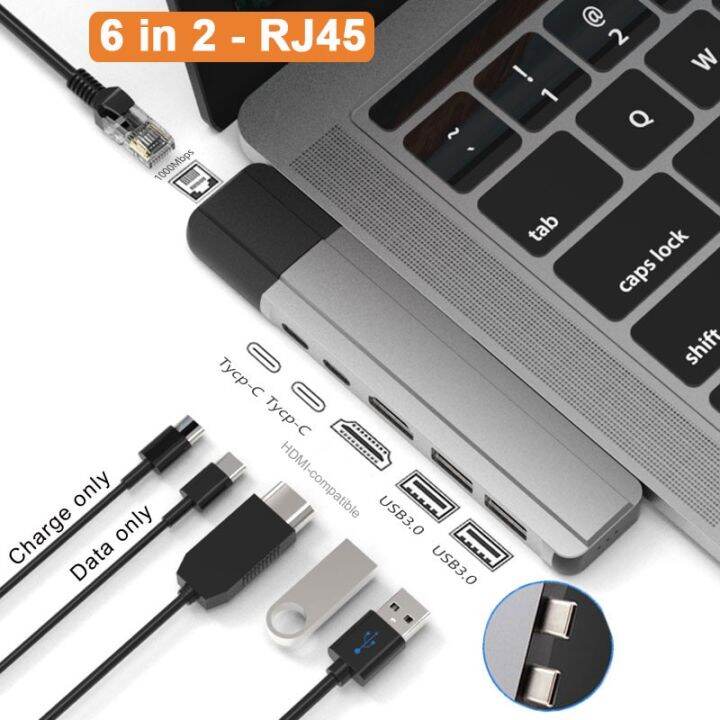 usb-ฮับ-c-thunderbolt-3-dock-กับ-hdmi-เข้ากันได้-rj45-1000m-tf-ตัวอ่าน-sd-pd-100w-dual-type-c-hub-อะแดปเตอร์สำหรับ-macbook-pro-air-m1-fona