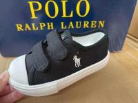 Ralphˉ Laurenˉ 2023 black canvas white horse buckle toe-toe small black shoes for boys and girls