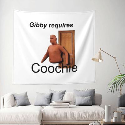 【cw】Gibby Requires Coochie Tapestry Wall Hanging Large Polyester Tapestries Anime Cartoon INS Throw Rug Blanket Room Decor 95x73cm