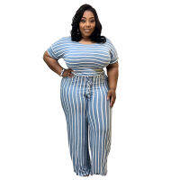 S-5XL Dropshipping plus size jumpsuits womens fashion clothes Striped printed knitted stretch loose summer rompers Dropshipping