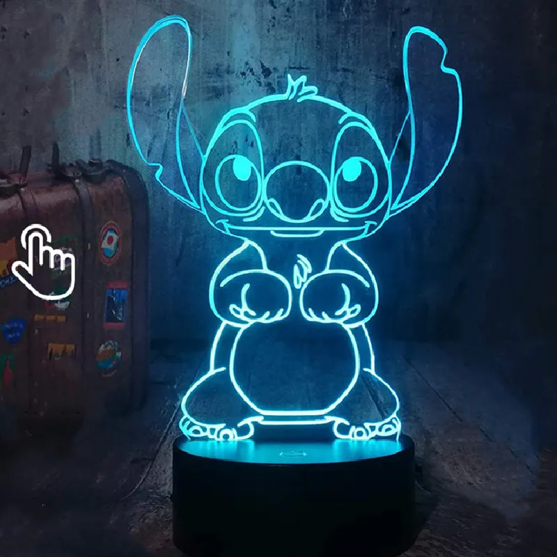 Stitch 3D Night Light Cartoon Action Figure LED Desk Lamp 7 Colors Change  RBG Illusion Decorative