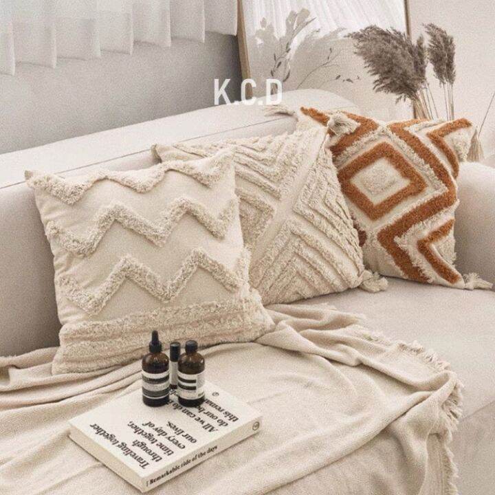 Woven Tufted Boho Throw Pillow Covers 18X18, Decorative Pillow Covers