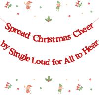 JOYMEMO Funny Christmas Elf Banner Red Glitter - Spread Christmas Cheer By Single Loud For All To Hear Banner, Happy Christmas Decorations For Xmas Holiday Fireplace Mantel Indoor Outdoor Bunting Party Decor ซื้อทันทีเพิ่มลงในรถเข็น