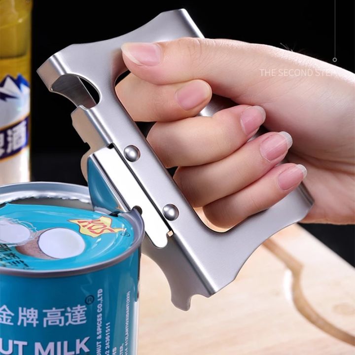 Multifunctional Manual Can Opener Beer Opener Side Cut Stainless Steel Canned Knife Safety Open Cans Kitchen Tool, Silver