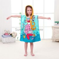 Summer Cute Mermaid Bath Towels Kids Bathrobe Microfiber Hooded Children Robes Boy Girl Swimming Towel Baby Toddler Beach Poncho