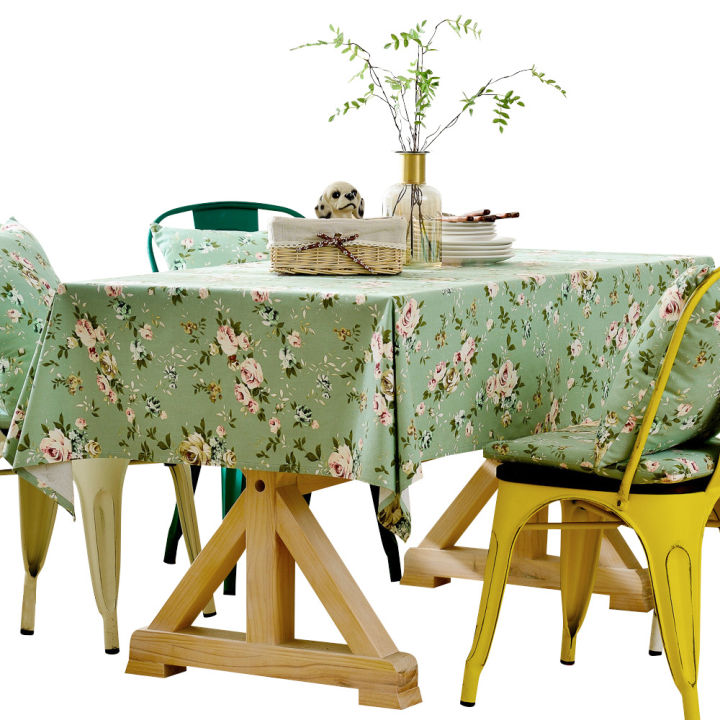 ผ้าปูโต๊ะผ้าฝ้ายดอกไม้สไตล์ชนบทสีพื้นหลังสีเขียว-ดอกกุหลาบ90-90ตารางเครื่องใช้ในบ้านผ้า135-300ขนาดใหญ่4-6-8ที่นั่งผ้าปูโต๊ะกาแฟผ้าปูโต๊ะ