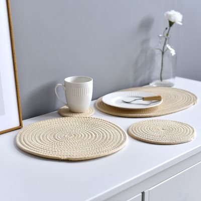 【CC】☁  Leeseph Trivet Pot Holder Round Woven Coasters Cotton Rope Placemats Braided Hot Table Mats  for