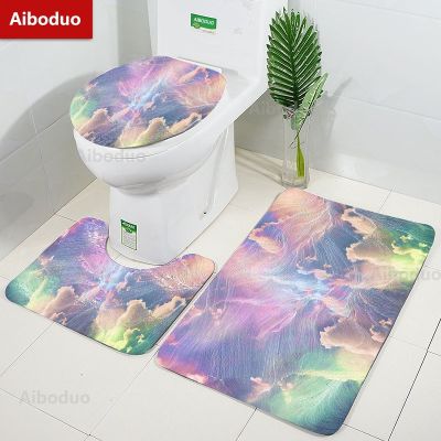 【LZ】◐  Aiboduo não deslizamento colorido nuvens 3 pçs/set drop shipping tapete de banho tampa do banheiro tapete do banheiro conjunto almofada suprimentos
