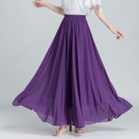 【CC】 Pleated chiffon Skirt 2022 Fashion A line Waist long maxi Saias Femininas