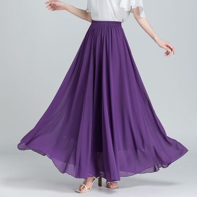 【CC】✚✤♕  Pleated chiffon Skirt 2022 Fashion A line Waist long maxi Saias Femininas