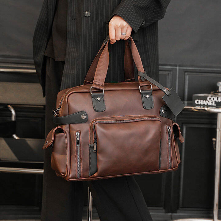 Business Men Leather Tote Bag Large Capability Laptop Shoulder Bag