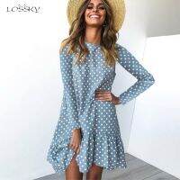 【Ladies shop】 Lossky Women SpringFashionPrint LadiesClothing Long SleeveShort Loose Yellow Dresses 2022 Autumn