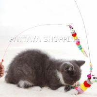 Pattaya ไม้ตกของเล่นน้องแมว ""รูปตัวหนอน""" Funny cat