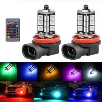 2x H11 H9 H8 5050 LED 27SMD RGB Car Headlight Fog Light Lamp Bulb Remote Control