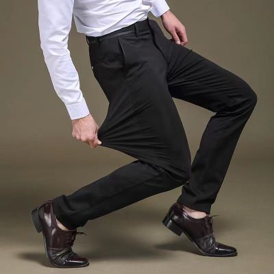 กางเกงขายาวลำลองธุรกิจแฟชั่นฤดูใบไม้ผลิและใบไม้ร่วงของผู้ชายกางเกง Celana Setelan ทางการยางยืดตรงไซส์ใหญ่พิเศษ28-40