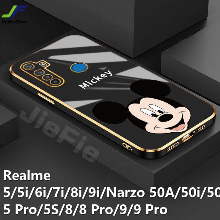 jiefie-การ์ตูน-mickey-เคสโทรศัพท์-realme-5i-6i-7i-8i-9i-5-5s-5-pro-8-8-pro-9-9-pro-narzo-50a-50i-50a-prime-เมาส์มิกกี้น่ารักกรอบโทรศัพท์ขอบตรง-tpu-ชุบโครเมียม