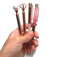 1Pcs Luxury Rose Gold Diamonds Ballpoint Pen Pearl Pens Crystal Oil Quicksand Metal Pens School Chancellory Supplies Stationery Pens