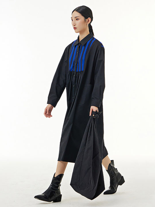 xitao-dress-casual-folds-loose-fashion-women-shirt-dress