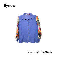 Flynow เชิ้ตผ้ายีนส์บางตัดต่อแขนผ้าพิมพ์ปลายรุ่ย A001-7