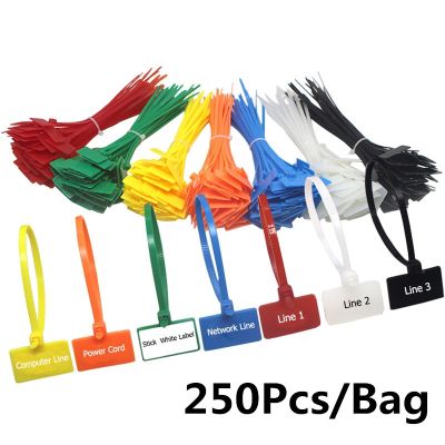 250pcs/bag Easy Mark 4x150mm Nylon Cable Ties Tag Labels Plastic Loop Ties Markers Cable Tag Self-locking Zip Ties with Stickers