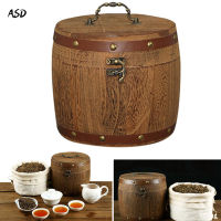 Mini Wooden Barrel Canister Storage Box For Tea Leaf Flour Coffee Bean