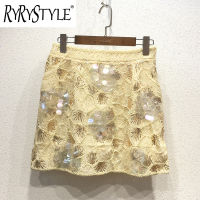 RYRYSTYLE กระโปรงเข้ารูปพอดีเอวสูงแฟชั่นใหม่ทรงเอ,กระโปรงชุดชั้นใน Wrapped Hip กระโปรงสั้นกระโปรงสั้นประดับลูกปัดเลื่อมสำหรับงานหนัก