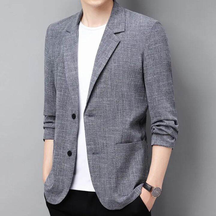 Men's Cotton Linen Suit Jacket Spring Summer Loose Casual Gray Blazers