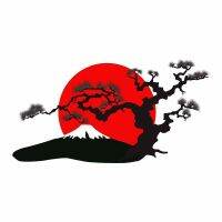 Personalized Car Stickers Japanese-style Landscape Silhouette PVC Cartoons Outdoor Accessories Waterproof Boutique Decals Bumper Stickers Decals  Magn