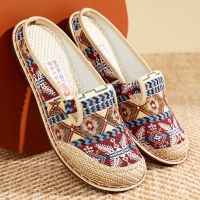 COD DSFGRTUTYIII Cloth Shoes 2022 New Style Linen Straw Casual Student Mori Half-Drag Single Ethnic Embroidered Women