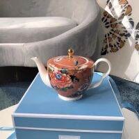 WEDGWOOD Weizhi live bright red peony coral สีกาน้ำชาขนาดใหญ่ bone china พร้อมฝาครอบยุโรปกาแฟหม้อหม้อชุด