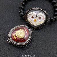 Leila Amulets นกฮูกปัญญาดี เหรียญหัวใจ (พร้อมกำไลหินฟรีตามรูป)