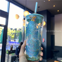 Starbuck Cup 2022ฉลองครบรอบของ Ocean Goddess Gradual Change Double Glass Straw Cup Coffee Super Large Drinking Cup