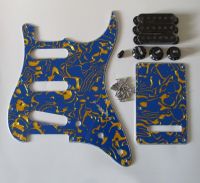 KR-  ST Pickguard Kit Blue Shell w/ Black Pickup Covers,Knobs, Screw,Switch Tip