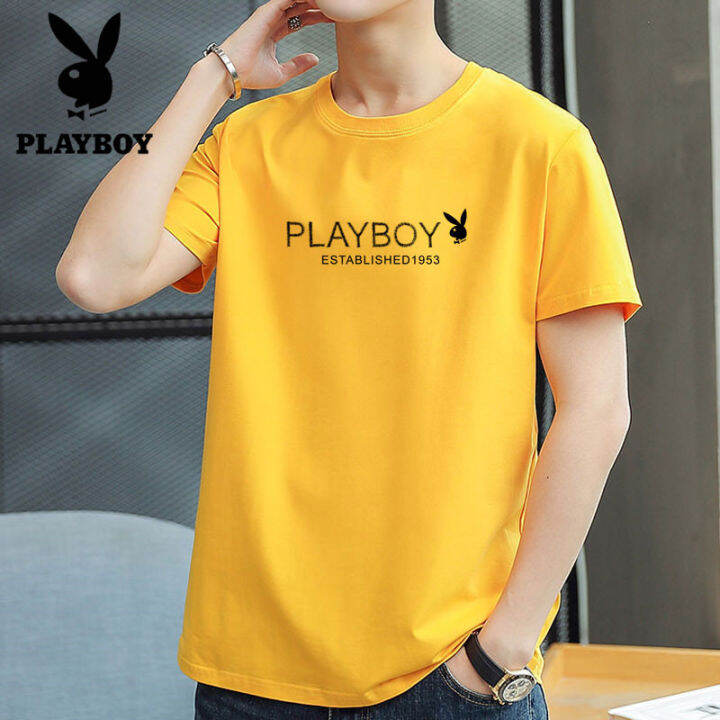 ผู้ชาย-playboy-เสื้อยืดผ้าฝ้ายยี่ห้อแขนสั้นพิมพ์ลาย-เสื้อยืดplayboyผู้ชาย-เสื้อยืดplayboyแท้-t313