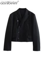 ❏∋❃ gsgw Aonibeer Mulheres Negras Casaco Traf Único Breasted Manga Longa Blazer Magro Terno Do Escritório Jaqueta Feminina Top Outwear Colheita